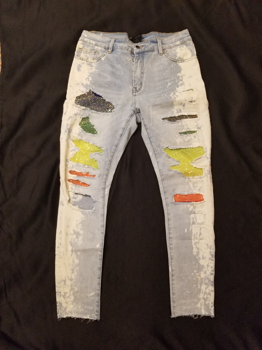 AMIRI ジーンズ Bleached インディゴ Amiri Indigo Bleached Crystal Gradient Pants 30 Distressed