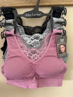 A2 Daisy Fuentes Lace Trim Comfort Bralette Seamless Lounge Strecth Bra  Size M
