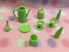 Barbie Doll Dollhouse Kitchen Dinner Plates Drink ware Accessory 4 Set Mattel