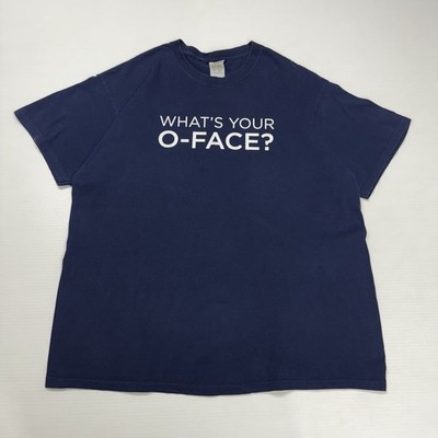 Three Olives Vodka Whats Your O Face Joke Mens Shirt XL Navy Funny Retro Gildan