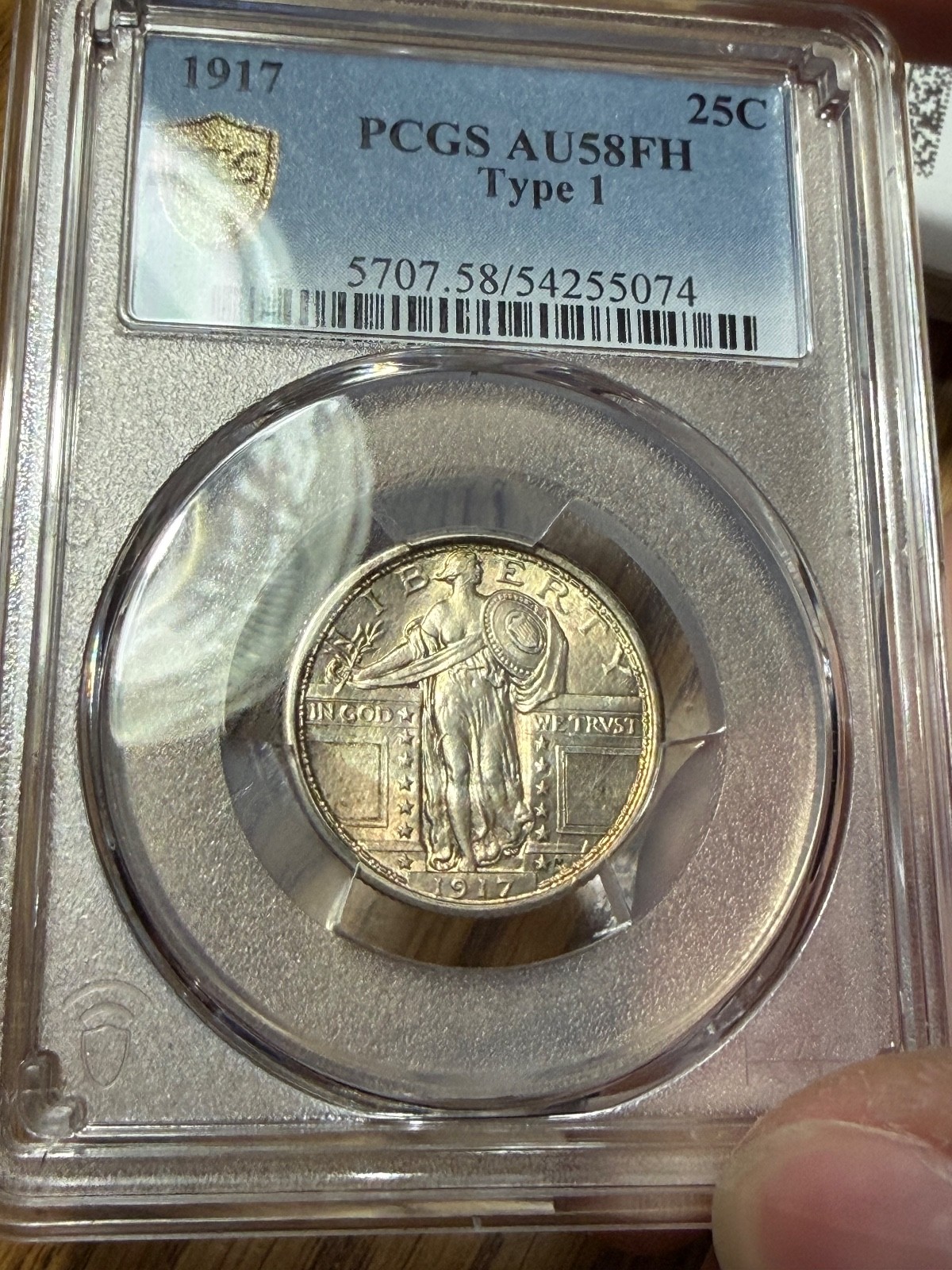 1917-P Type 1 Standing Liberty Quarter 25c PCGS AU58 FH