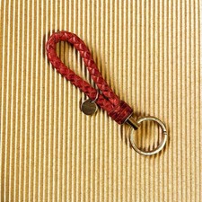 Bottega Veneta Intrecciato Woven Leather Key Ring Key Chain Charm in Red USED