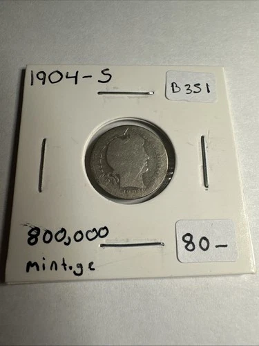 1904 S BARBER SILVER DIME. 💥 Low Mintage 800,000💥 (B351)