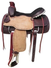ROPING SADDLE Basketweave Barbwire Tooled FQHB ROPING WARRANTY Black Suede Seat