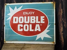 VINTAGE ENJOY DOUBLE COLA PORCELAIN SIGN SODA POP DOOR SIGN 16.5"×13"
