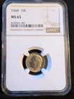1968 10C Roosevelt Dime, Graded, MS65
