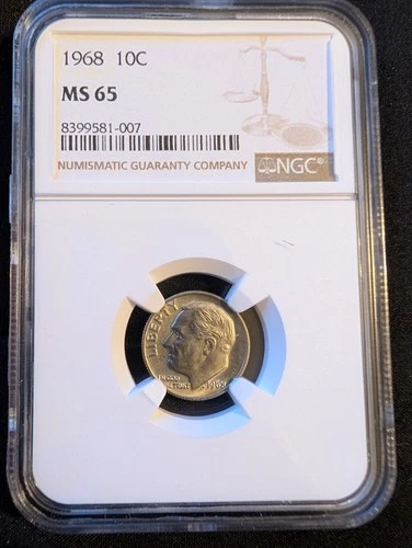 1968 10C Roosevelt Dime, Graded, MS65