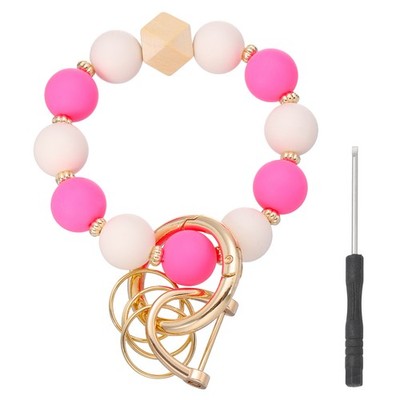 Armband Schlüsselanhänger Perlen Silikon Niedlich Rosa Rot/Weiß
