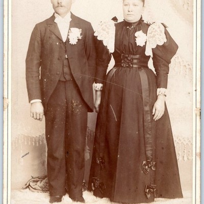 c1880s Cabinet Card Lockport NY Lovely Couple Man Woman Corset Sand Studio B25