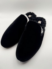 Birdies The Phoebe Slippers Women  s 10 Black Faux Fur Velvet Loafers NIB