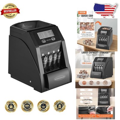 Heavy Duty Coin Sorter Counter Machine, LCD, Thicker Tubes, 200 Coins