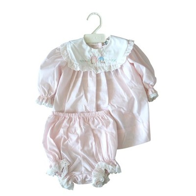 Vintage Beatrix Potter Peter Rabbit Pink Embroidered Dress Bloomer Set 6-9M