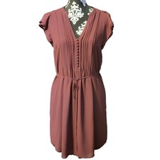 H&M Womens Cap Sleeve Thin Party Midi V Neck Dress Polyester Pink Size 8