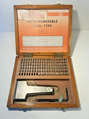 AMAZING Vtg Pryor Steel 1/8'' Typeset Punches, Letters & Numbers 112 Pcs H635-29