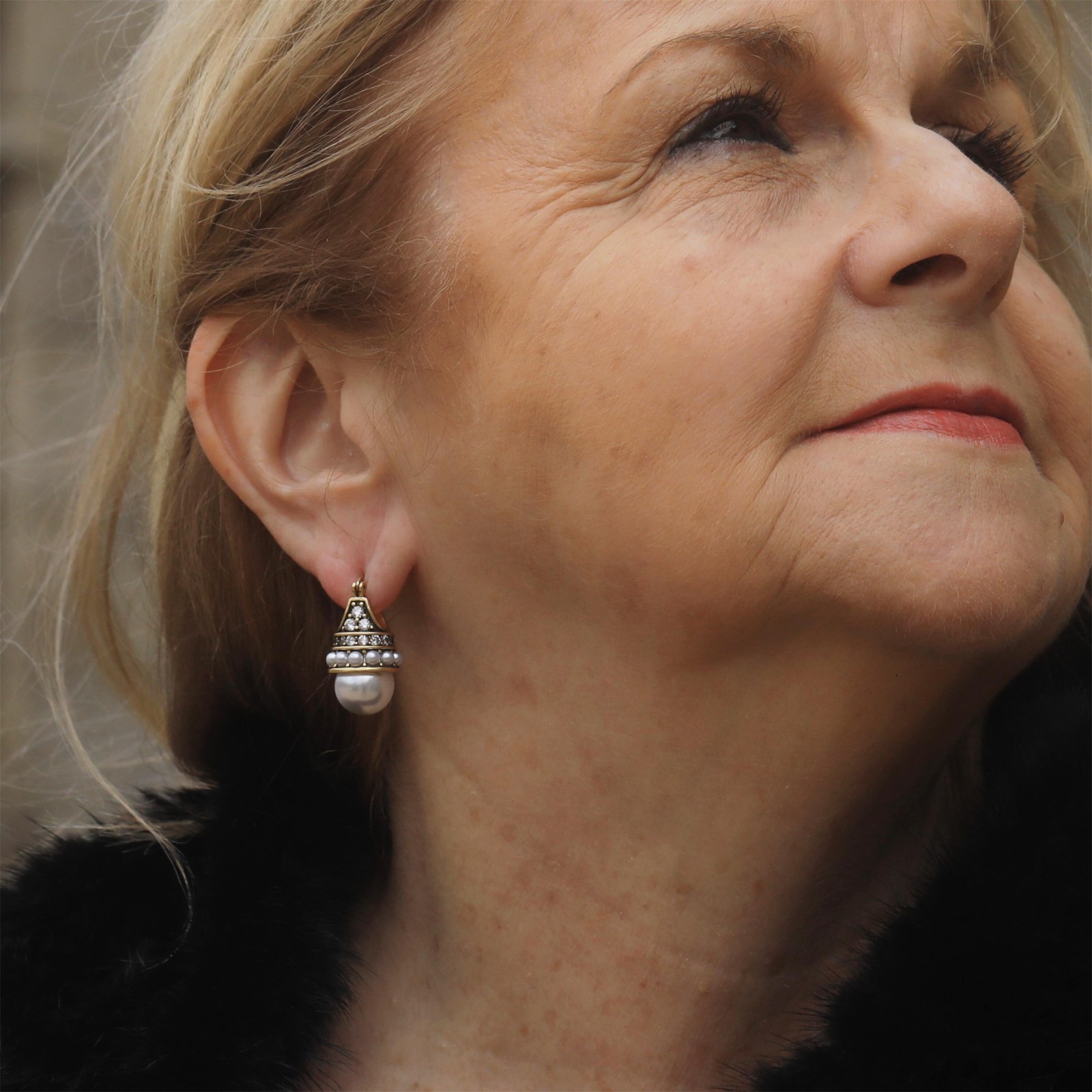 Pendientes Colgantes Dorado Zirconita Bizantino Falso Perla Blanco Retro ET9