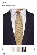 Cravatta Eton micro-geometrica in seta oro blu 175€!