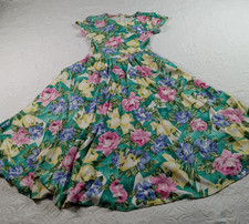Carol Anderson Calif Dress Womens 10 Floral Circle Maxi Back Zip Vtg 80s USA EUC