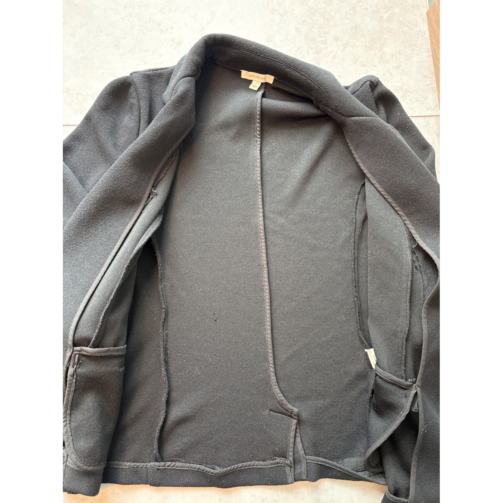 Skies Are Blue Black Knit Open Front Blazer Jacket Cuffed Sleeves Women's Large