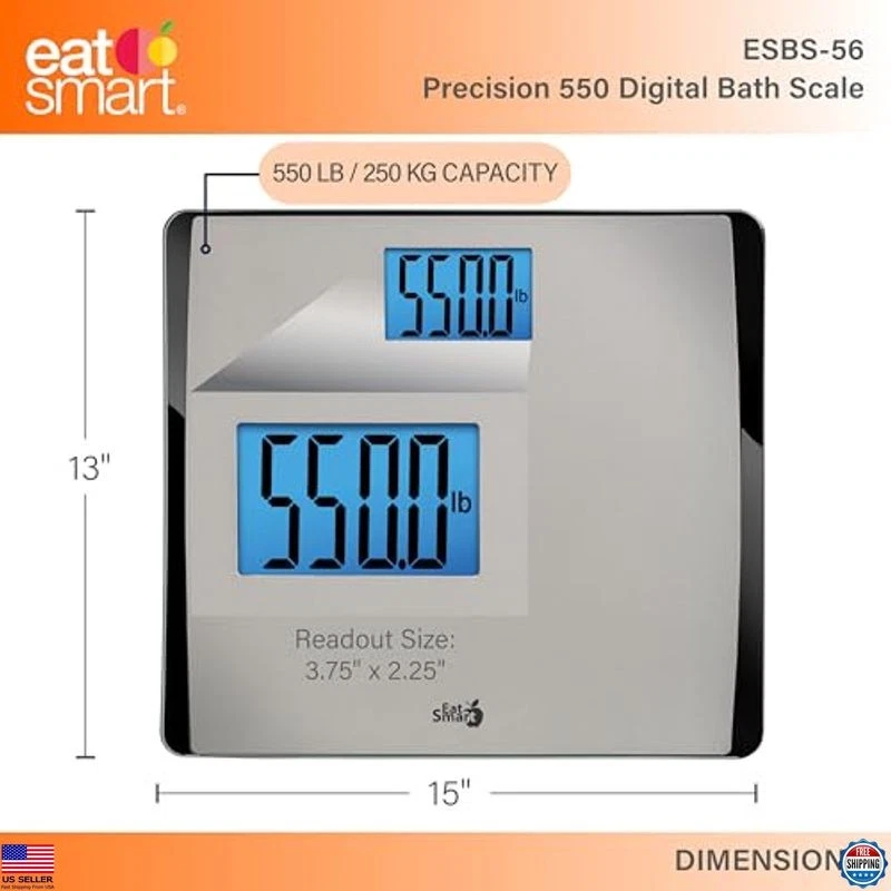 Báscula de baño digital EatSmart Precision - Capacidad 550 lb, plataforma extra ancha Foto 2 de 4