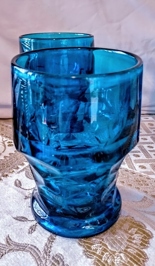 3 Vintage Viking Glass Bluenique Georgian Honeycomb Tumbler Glasses 5”H ...