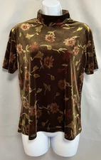 Vintage Jessica Holbrook Top Blouse L Velvet Floral Multicolor Turtleneck Y2K