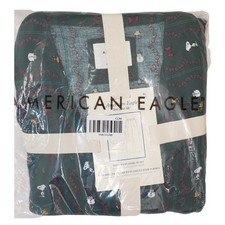 American Eagle Flannel Pajama Set Snoopy Print Women XL Deep Forest NWT