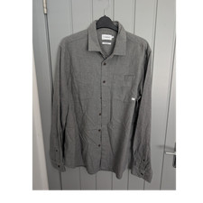 Image of Farah Cotton Twill Button-Up Overshirt Grey Long Sleeve Men's Size M