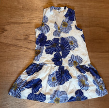 Nine West Womens M Blue White Floral Sleeveless V-Neck Button Drop Waist Dress