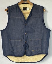VTG Roebucks Sherpa Denim Vest Jean Chores Work Size Large Men's