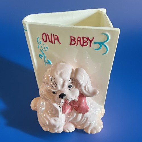 6.5” Vintage Lefton Puppy Dog Planter Napco Japan Ceramic Our Baby Memorial Gift