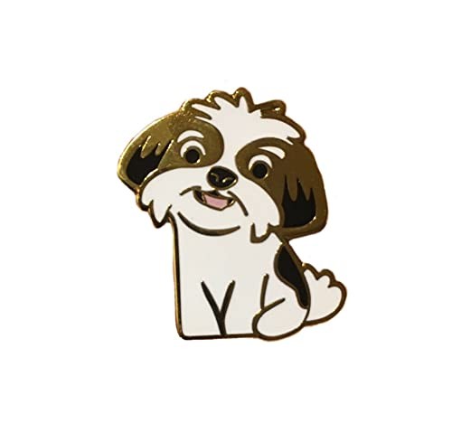 Dog Pin Jewelry White and Black Enamel with Gold Tone for Women, Girls, and Boys