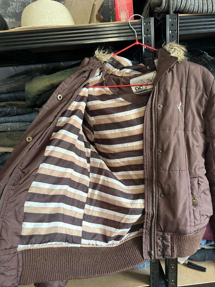 复古 STREETWEAR 日本风格 FUR ZIP HOOD 棕色飞行员夹克 90S Y2K — 第 3/4 张图片