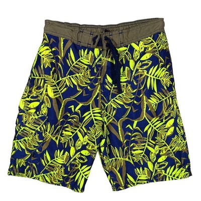 Body Glove Bermuda Shorts Size 12 Blue & Neon Floral Print Elastic Waist Unlined
