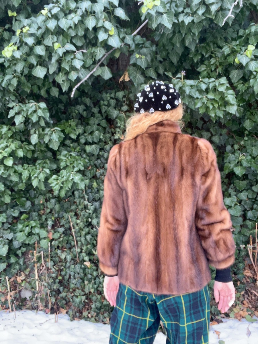 LUXURY MINK FUR Vintage 1980s Cropped Demi Buff Mink Coat Built-In