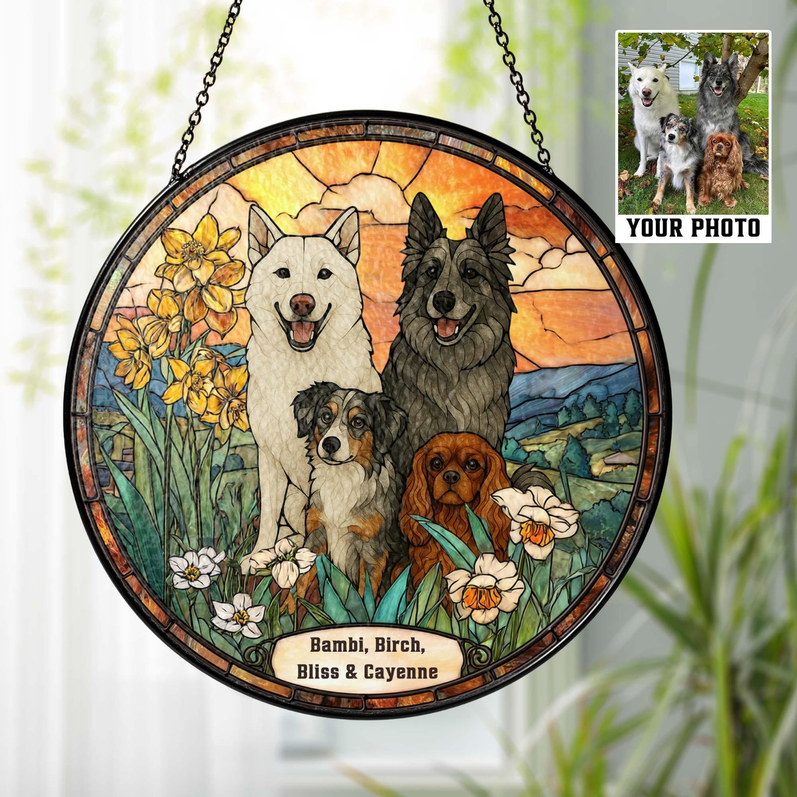 Custom Pet Portrait Stained Glass Suncatcher, Stained Glass Dog Memorial,Decor