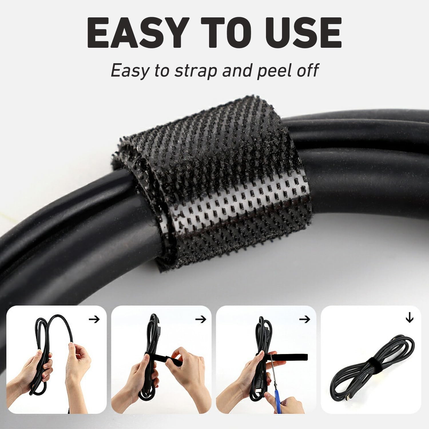 2 Rolls 1/2 Inch x 84Ft Fastening Cable Ties Reusable Hook & Loop Cord Organizer