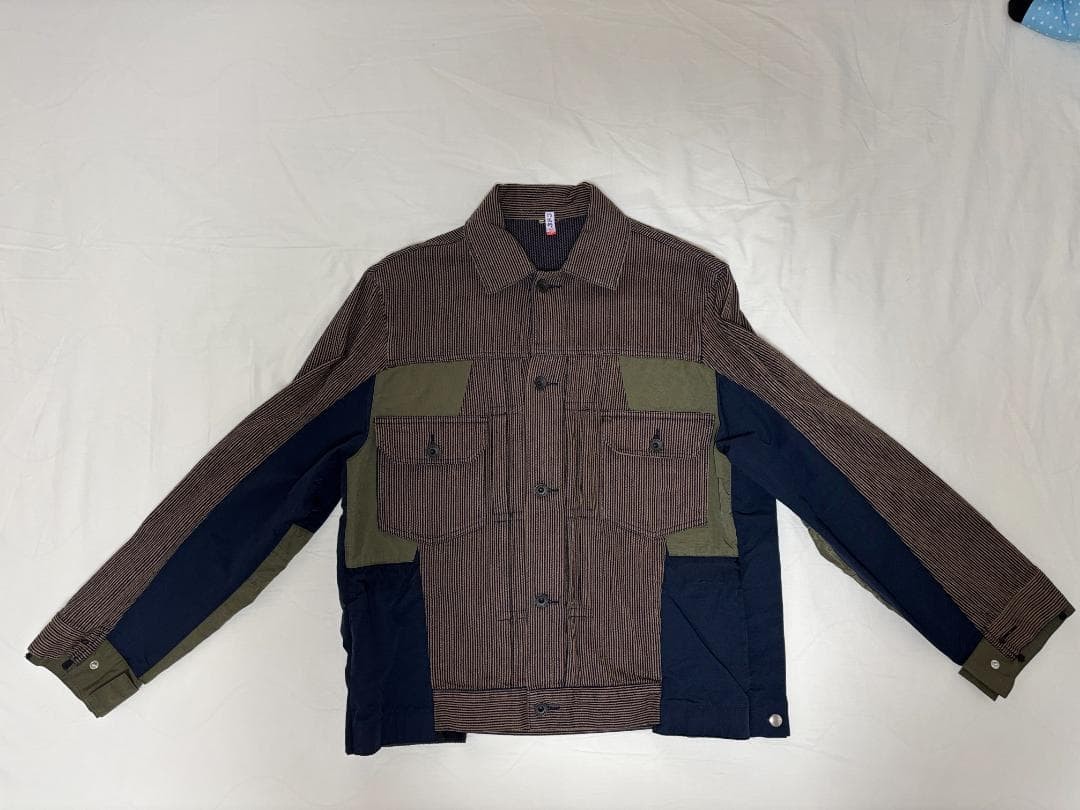 USED SACAI PATCHWORK DETAIL BUTTON JACKET GOOD - image 2