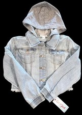 Cat  Jack Girls Gray Hooded Light Blue Denim Jean Jacket Size 6/7 Small
