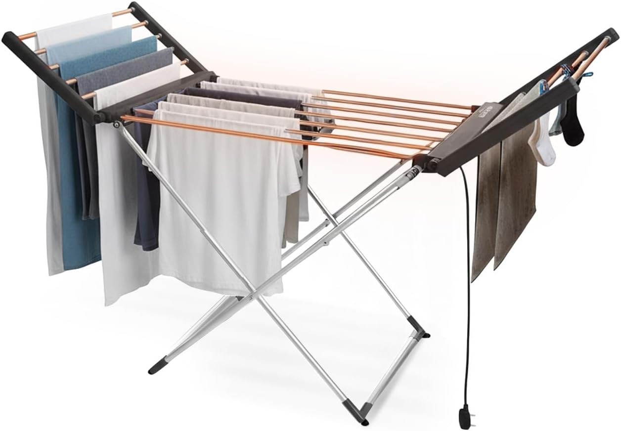 – Stendino Elettrico Richiudibile Magic Dry XL in Alluminio Con 2 Ripiani Riscal