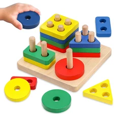 Wooden Montessori Geometric Shape Sorter Puzzle for Toddlers 1-3 Years