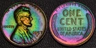 1957-D Lincoln Wheat Cent penny RAINBOW TONING and high luster (61-17)