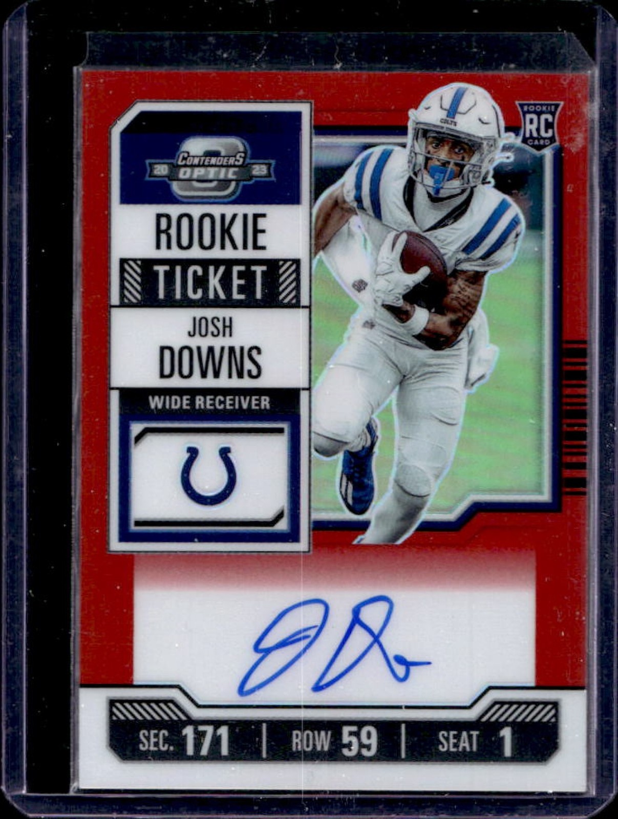 2023 Contenders Optic Josh Downs RC Red Rookie Ticket RPS Auto #102/125 Colts