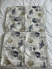 Quilted Pillow Shams 2 Standard Cream  Blue Nautical.