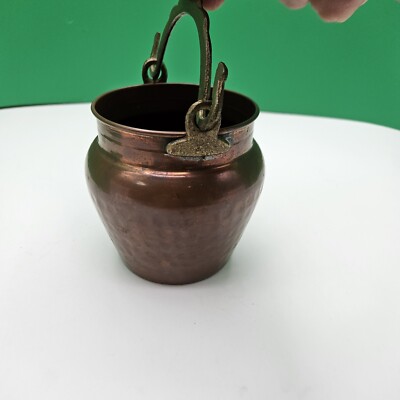 Vintage Hammered 100% Copper Cauldron Brass Handle 3.75'' Tall Made in Turkey