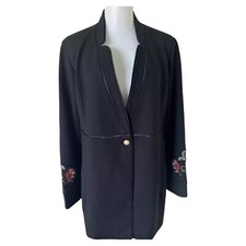 NEW Chicos Floral Embroidered Ponte Long Sleeve Jacket Womens Size 1 Black