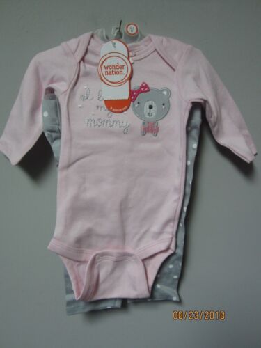 Wonder Nation Baby Girl 3-Piece Pink/Gray Bear bodysuit Hat & Pants Set Sz 0-3M - Picture 2 of 4