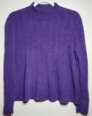 Odeon Belford 100% Cashmere Women's L Purple Mock Neck Ribbed Cable Knit Sweater