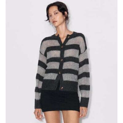 ZARA Striped Knit Cardigan Wool Alpaca Blend Open Knit ZARA Striped Knit Cardigan Wool Alpaca Blend Open Knit