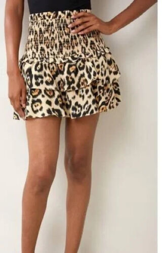 English Factory Sz S Smocked Cheetah Skirt ~ Tiered, Ruffle, No-Iron Mini Skirt - Picture 2 of 2