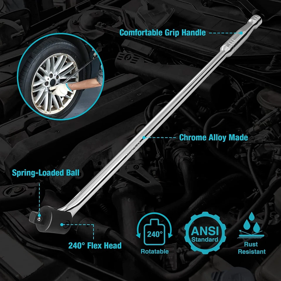 DURATECH Heavy Duty 1/2'' Drive Breaker Bar 24" Breaker Bars with 240° Flex Head - Image 2 of 4